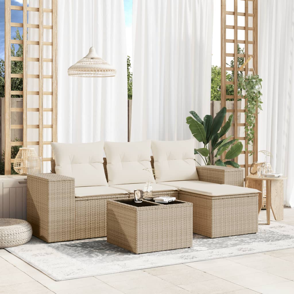 4-tlg. Garten-Sofagarnitur mit Kissen Schwarz Poly Rattan