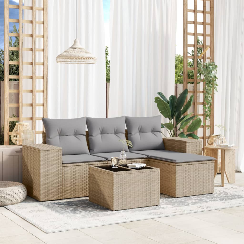 4-tlg. Garten-Sofagarnitur mit Kissen Schwarz Poly Rattan
