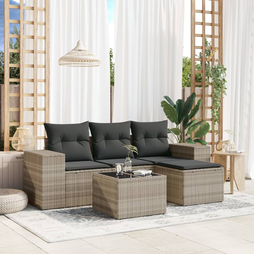 4-tlg. Garten-Sofagarnitur mit Kissen Schwarz Poly Rattan