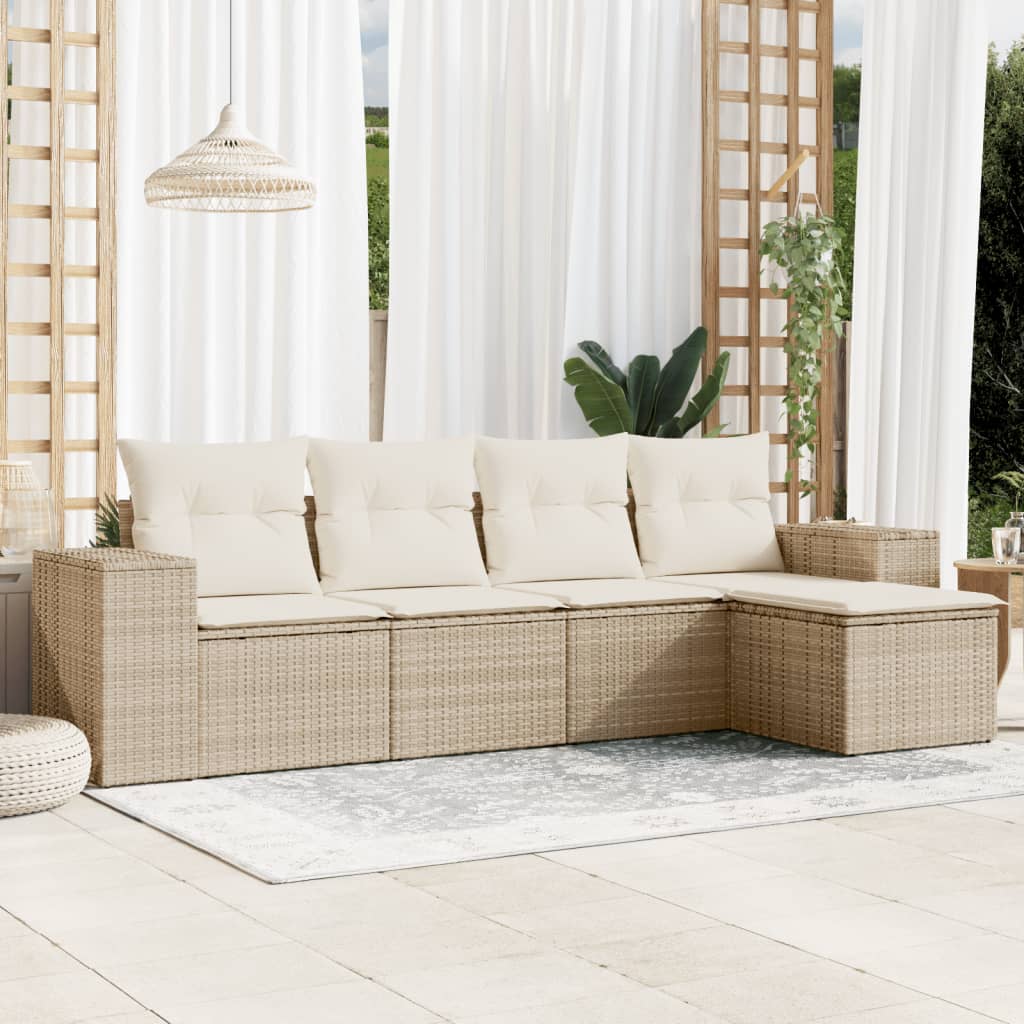 5-tlg. Garten-Sofagarnitur mit Kissen Schwarz Poly Rattan
