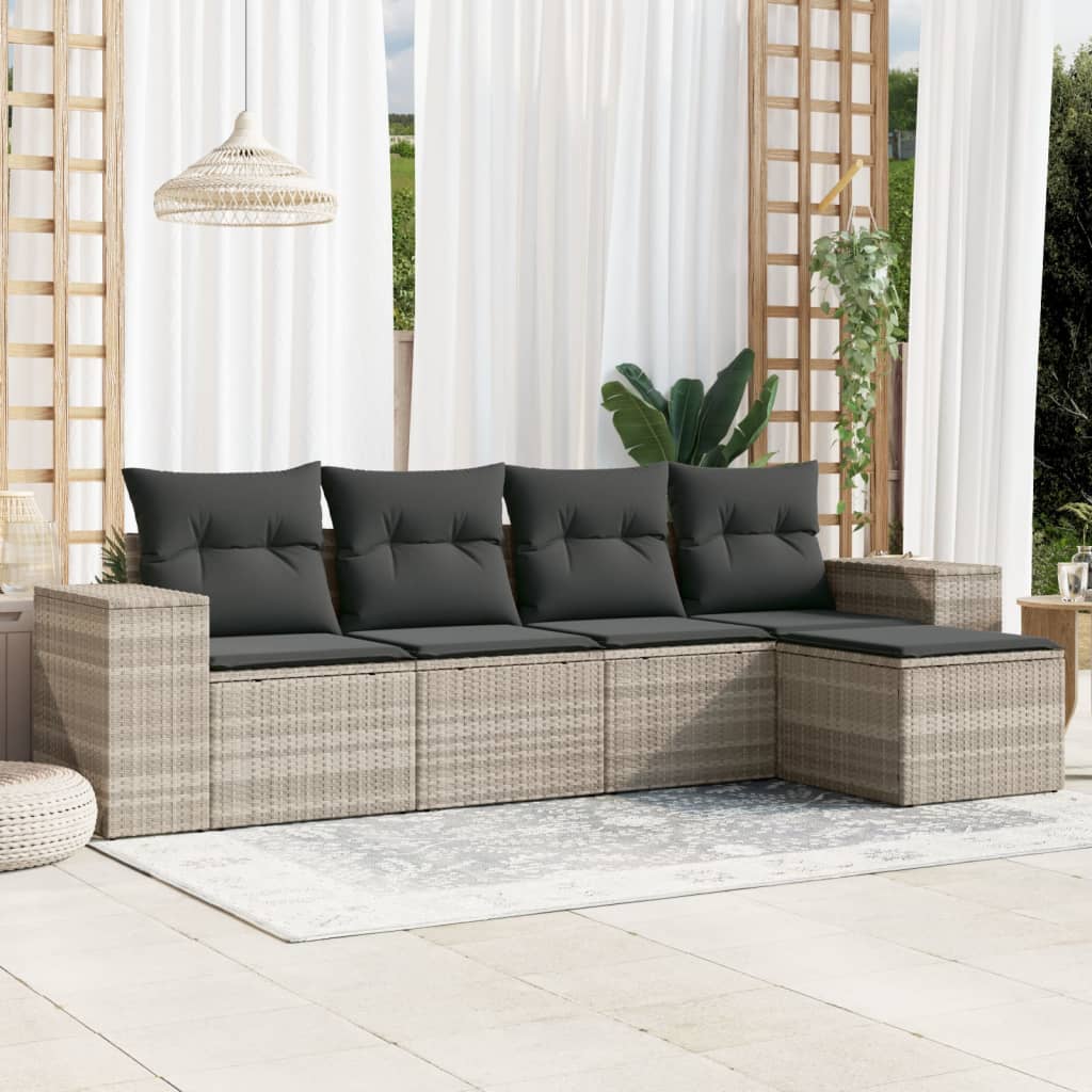 5-tlg. Garten-Sofagarnitur mit Kissen Schwarz Poly Rattan