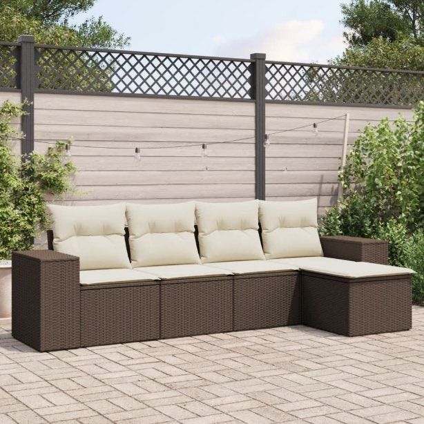 5-tlg. Garten-Sofagarnitur mit Kissen Schwarz Poly Rattan