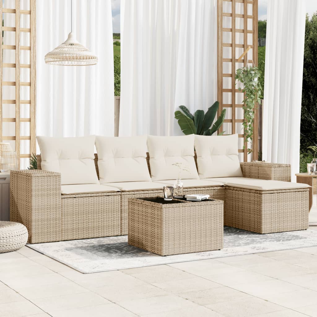 5-tlg. Garten-Sofagarnitur mit Kissen Schwarz Poly Rattan