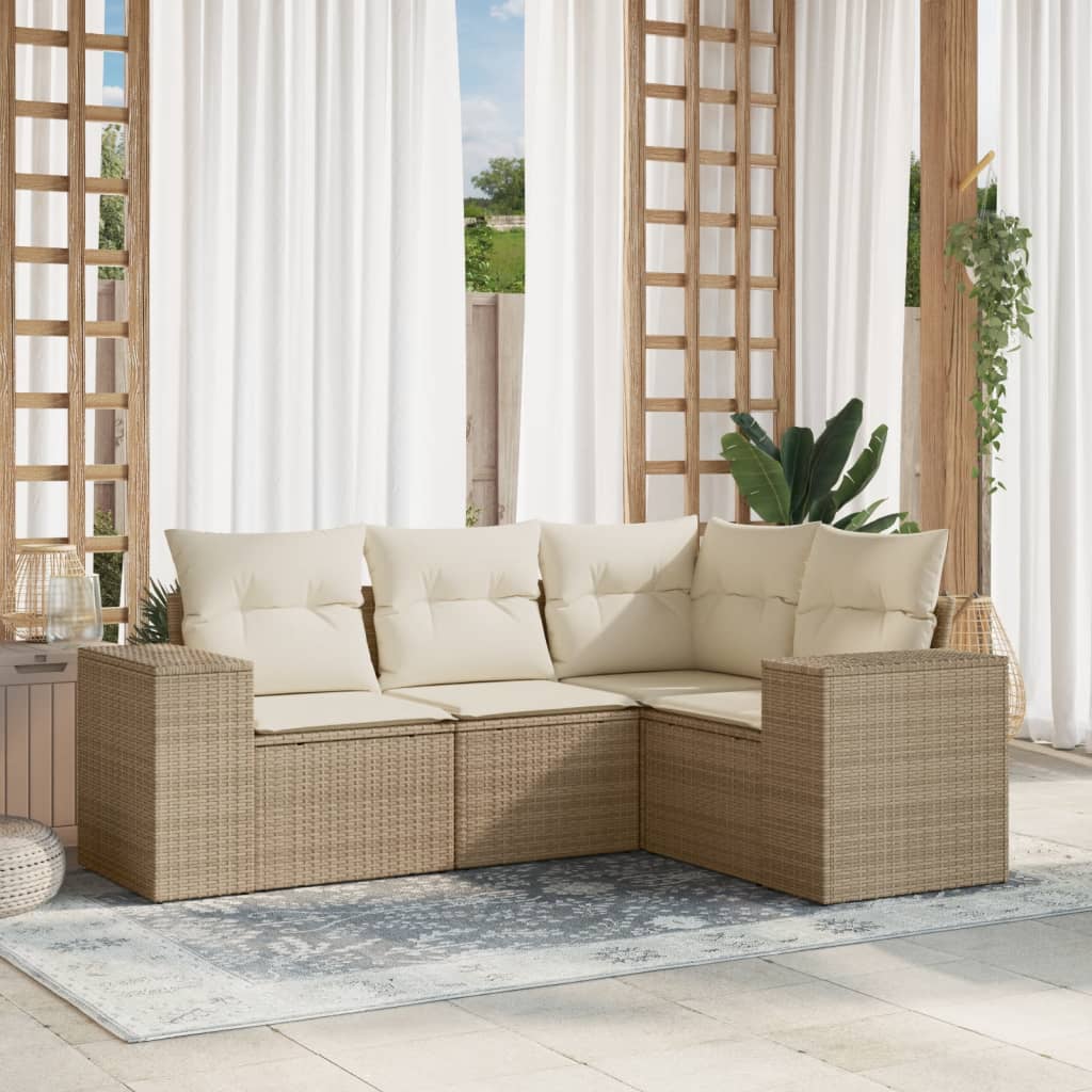 4-tlg. Garten-Sofagarnitur mit Kissen Schwarz Poly Rattan