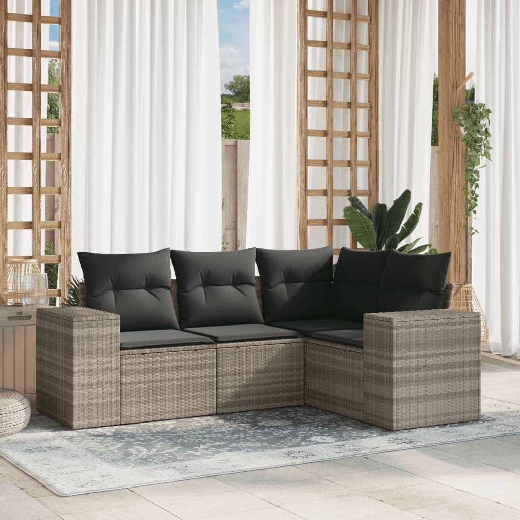 4-tlg. Garten-Sofagarnitur mit Kissen Schwarz Poly Rattan
