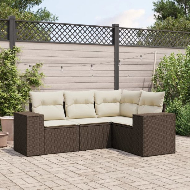 4-tlg. Garten-Sofagarnitur mit Kissen Schwarz Poly Rattan
