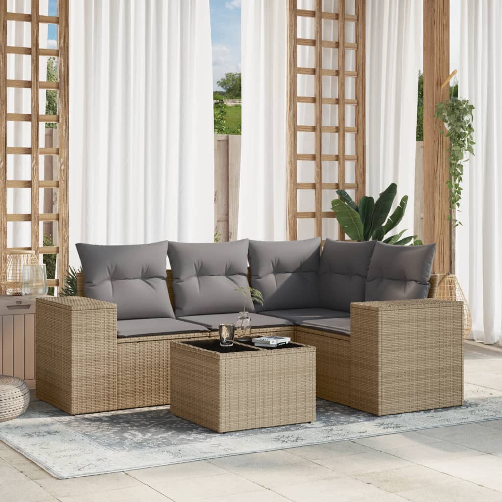4-tlg. Garten-Sofagarnitur mit Kissen Schwarz Poly Rattan