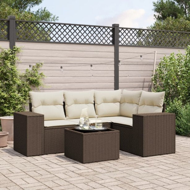 4-tlg. Garten-Sofagarnitur mit Kissen Schwarz Poly Rattan