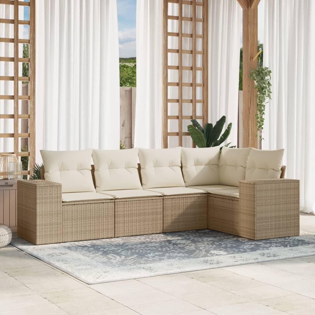 5-tlg. Garten-Sofagarnitur mit Kissen Schwarz Poly Rattan