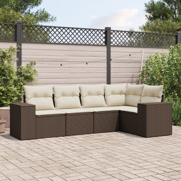 5-tlg. Garten-Sofagarnitur mit Kissen Schwarz Poly Rattan