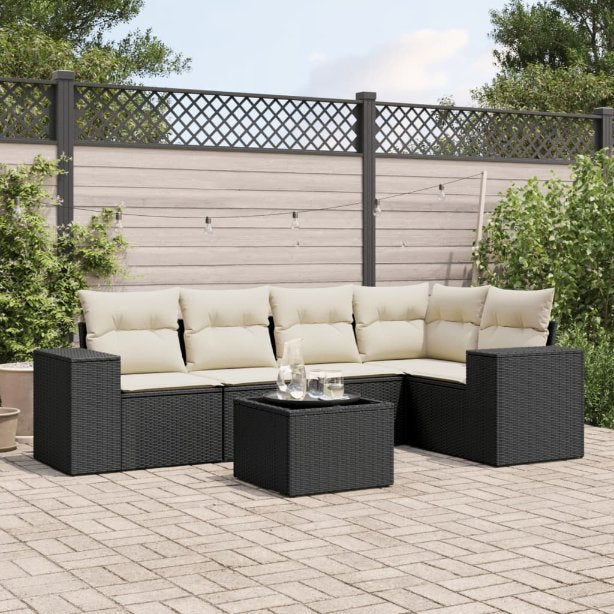 5-tlg. Garten-Sofagarnitur mit Kissen Schwarz Poly Rattan