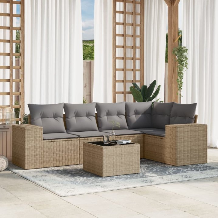 5-tlg. Garten-Sofagarnitur mit Kissen Schwarz Poly Rattan