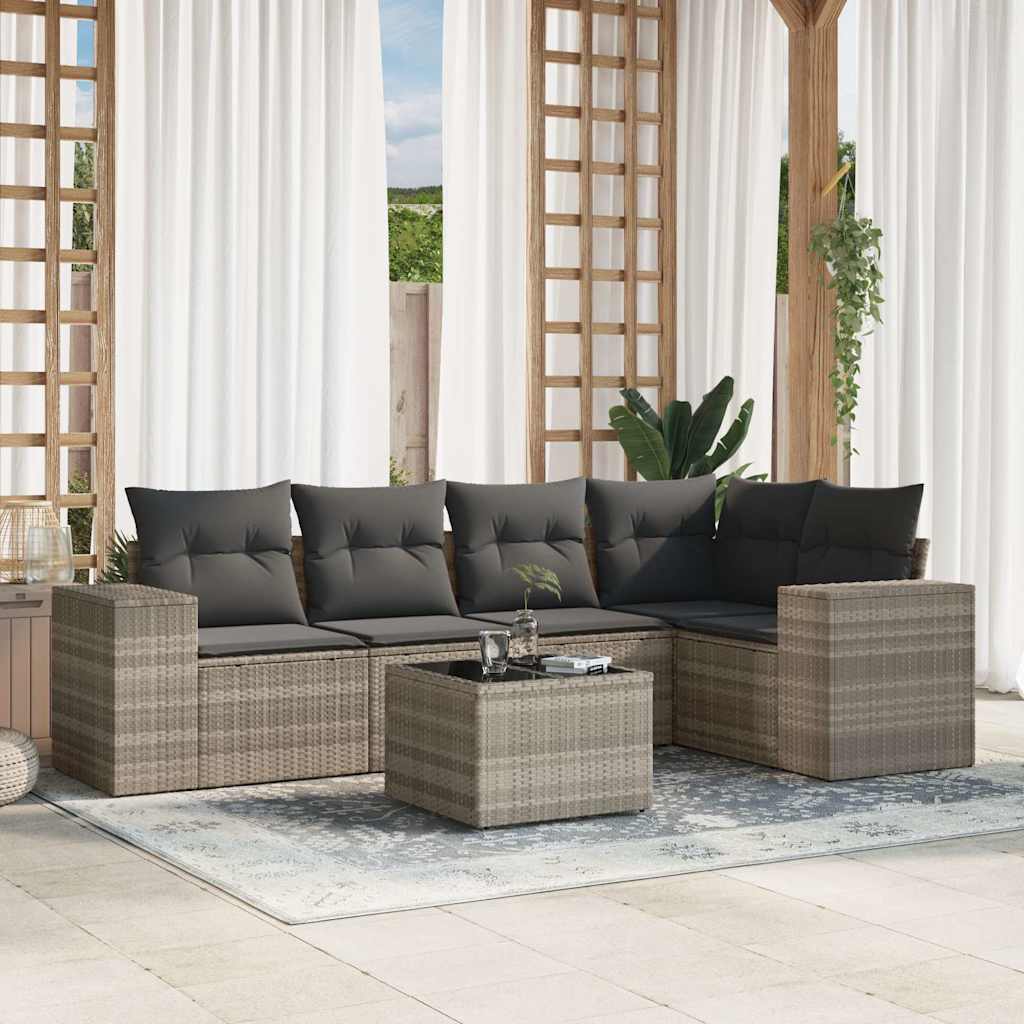 5-tlg. Garten-Sofagarnitur mit Kissen Schwarz Poly Rattan