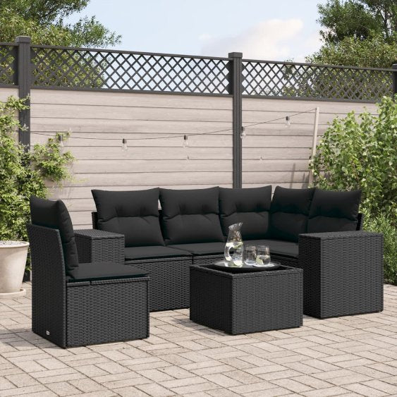 5-tlg. Garten-Sofagarnitur mit Kissen Schwarz Poly Rattan