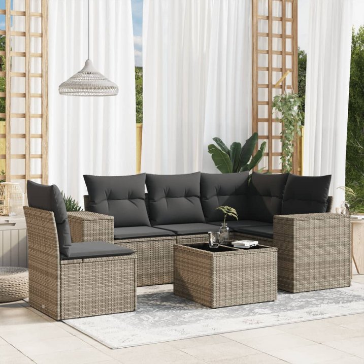 5-tlg. Garten-Sofagarnitur mit Kissen Schwarz Poly Rattan