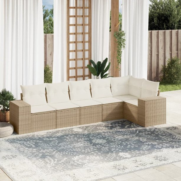 6-tlg. Garten-Sofagarnitur mit Kissen Schwarz Poly Rattan
