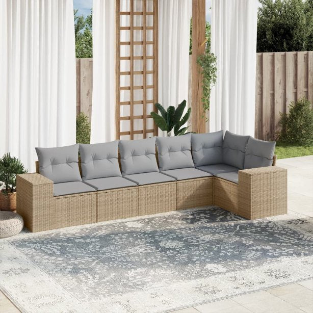 6-tlg. Garten-Sofagarnitur mit Kissen Schwarz Poly Rattan