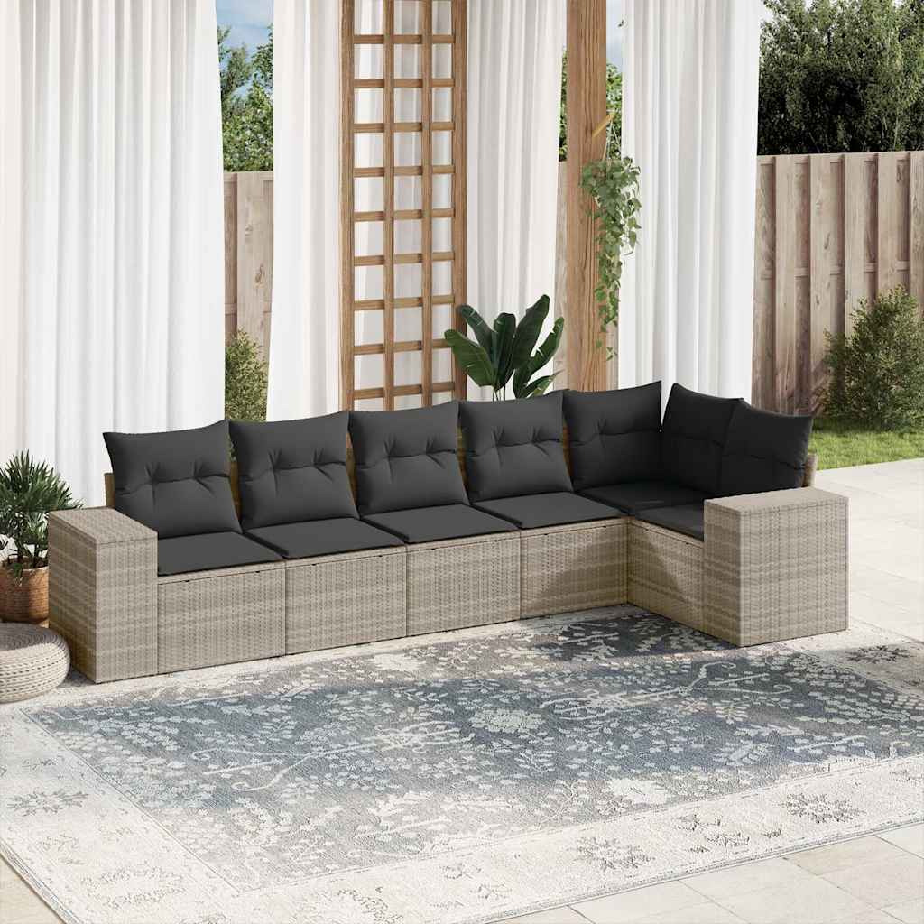 6-tlg. Garten-Sofagarnitur mit Kissen Schwarz Poly Rattan