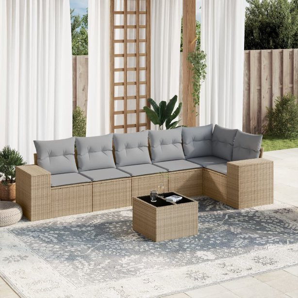 6-tlg. Garten-Sofagarnitur mit Kissen Schwarz Poly Rattan