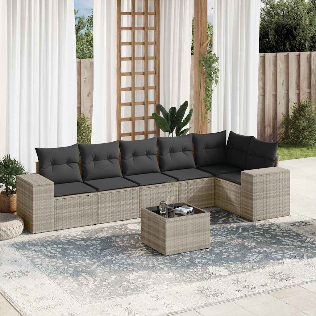 6-tlg. Garten-Sofagarnitur mit Kissen Schwarz Poly Rattan