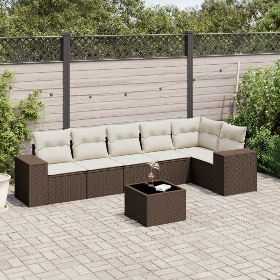 6-tlg. Garten-Sofagarnitur mit Kissen Schwarz Poly Rattan