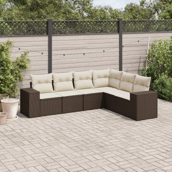 6-tlg. Garten-Sofagarnitur mit Kissen Schwarz Poly Rattan