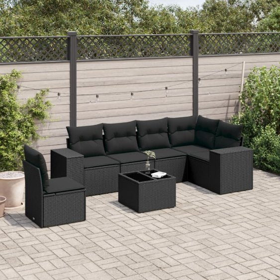 6-tlg. Garten-Sofagarnitur mit Kissen Schwarz Poly Rattan