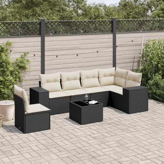 6-tlg. Garten-Sofagarnitur mit Kissen Schwarz Poly Rattan