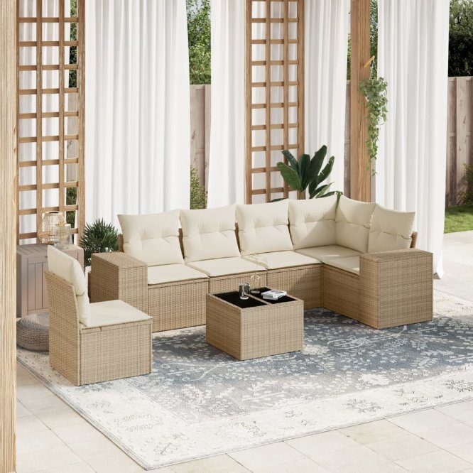 6-tlg. Garten-Sofagarnitur mit Kissen Schwarz Poly Rattan