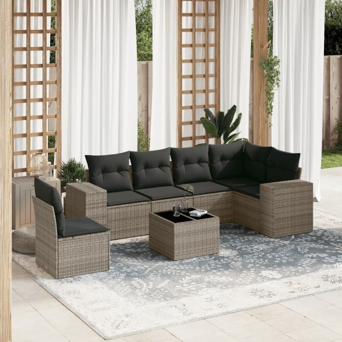 6-tlg. Garten-Sofagarnitur mit Kissen Schwarz Poly Rattan