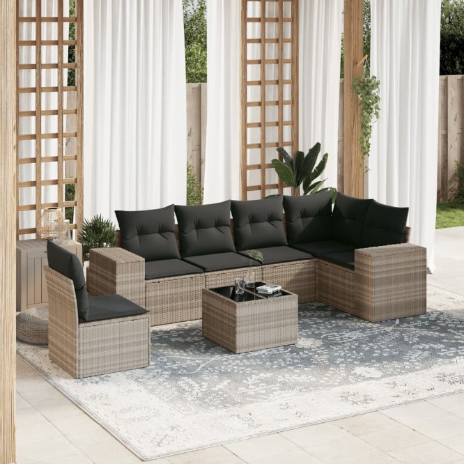 6-tlg. Garten-Sofagarnitur mit Kissen Schwarz Poly Rattan