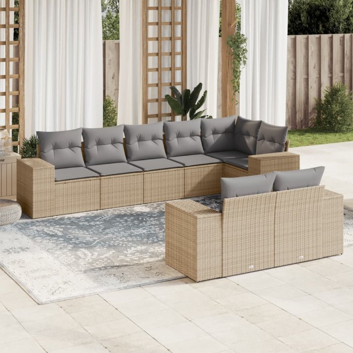 8-tlg. Garten-Sofagarnitur mit Kissen Schwarz Poly Rattan