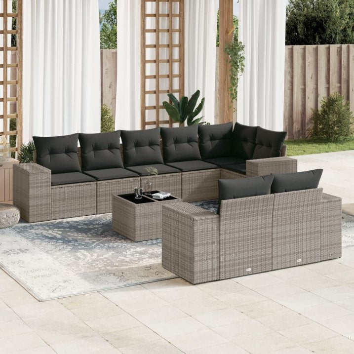 8-tlg. Garten-Sofagarnitur mit Kissen Schwarz Poly Rattan