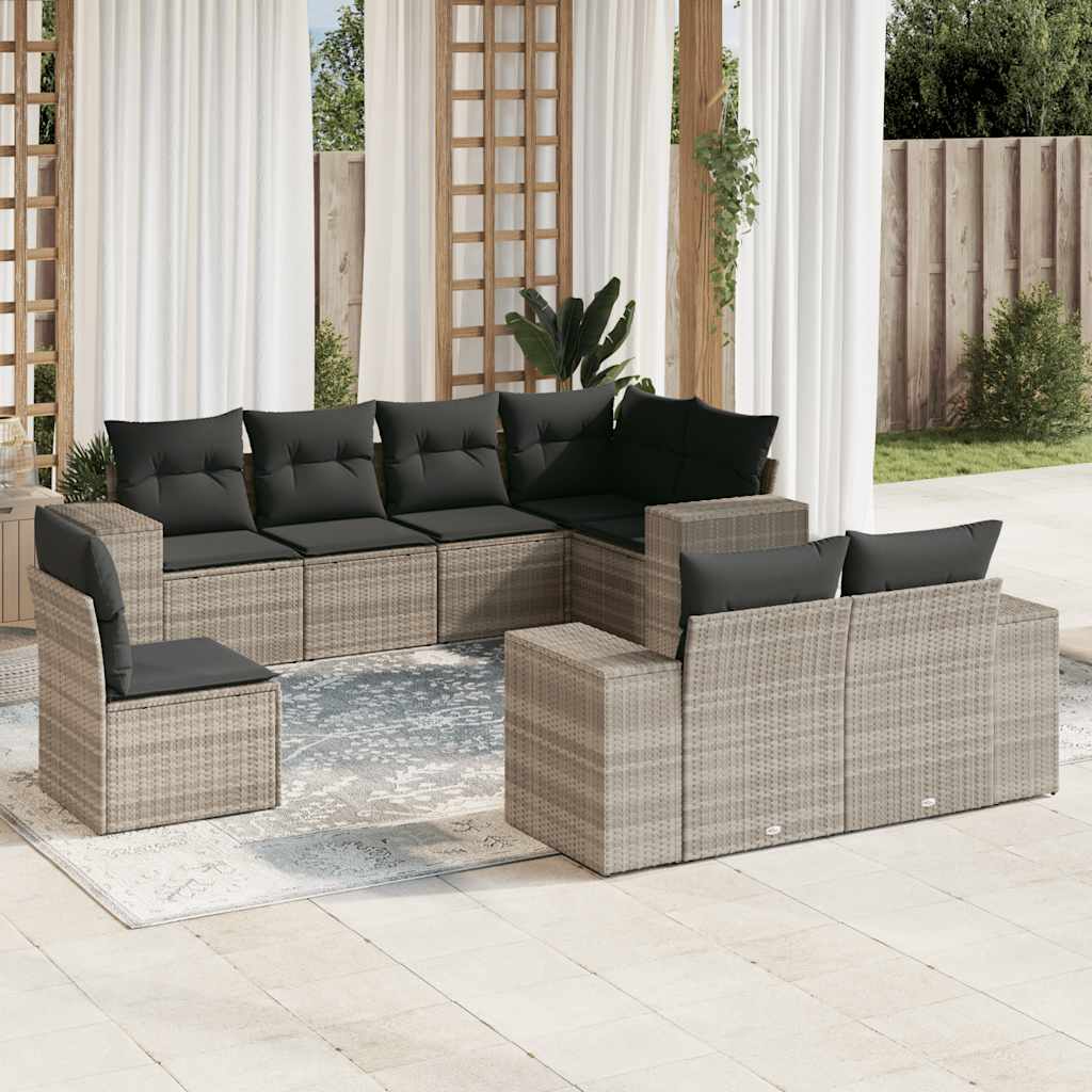 8-tlg. Garten-Sofagarnitur mit Kissen Schwarz Poly Rattan