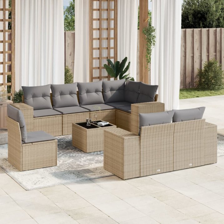 8-tlg. Garten-Sofagarnitur mit Kissen Schwarz Poly Rattan