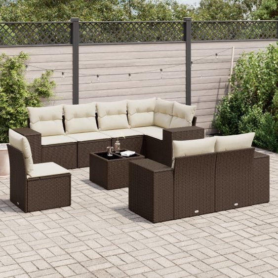 8-tlg. Garten-Sofagarnitur mit Kissen Schwarz Poly Rattan