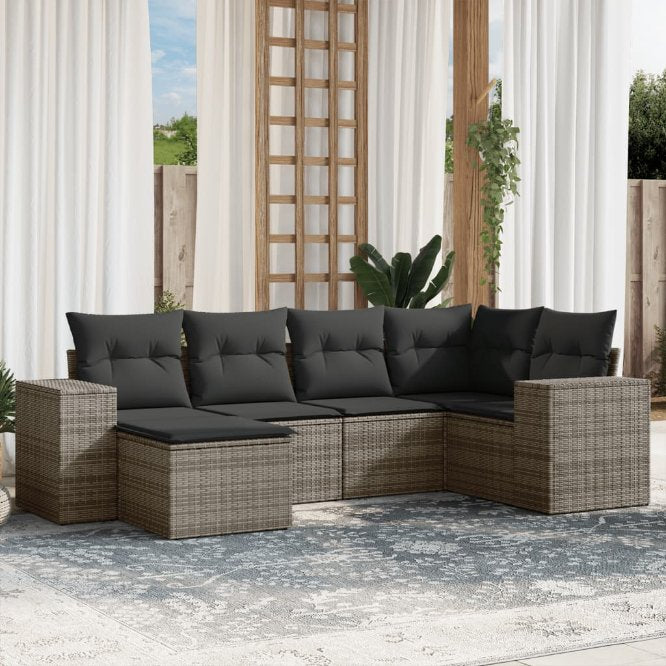 6-tlg. Garten-Sofagarnitur mit Kissen Schwarz Poly Rattan