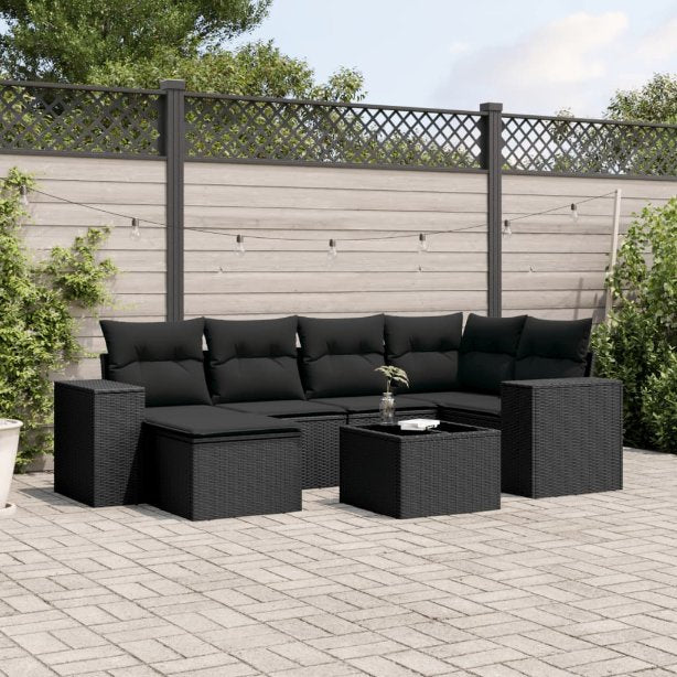 6-tlg. Garten-Sofagarnitur mit Kissen Schwarz Poly Rattan