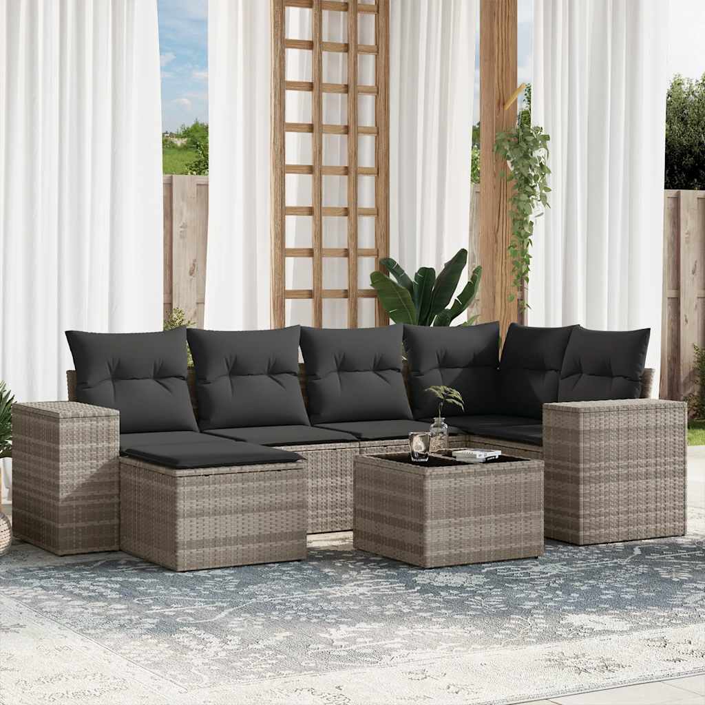 6-tlg. Garten-Sofagarnitur mit Kissen Schwarz Poly Rattan