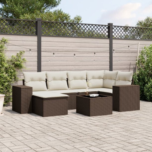 6-tlg. Garten-Sofagarnitur mit Kissen Schwarz Poly Rattan