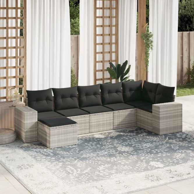 7-tlg. Garten-Sofagarnitur mit Kissen Schwarz Poly Rattan
