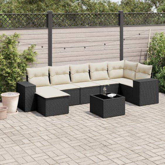 7-tlg. Garten-Sofagarnitur mit Kissen Schwarz Poly Rattan