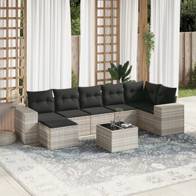 7-tlg. Garten-Sofagarnitur mit Kissen Schwarz Poly Rattan