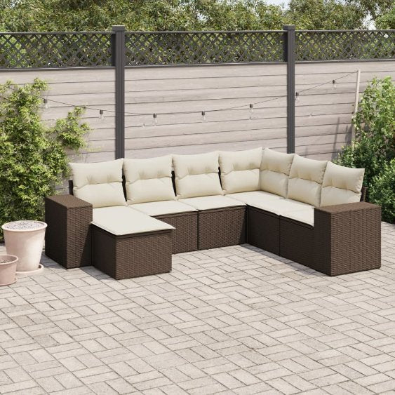 7-tlg. Garten-Sofagarnitur mit Kissen Schwarz Poly Rattan