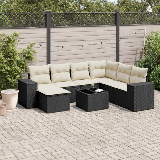 7-tlg. Garten-Sofagarnitur mit Kissen Schwarz Poly Rattan