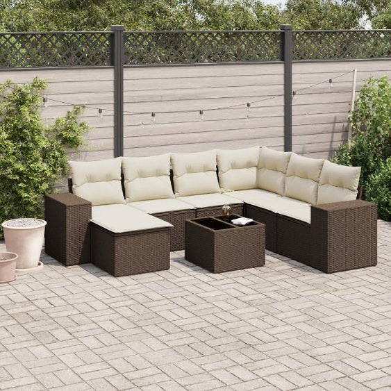 7-tlg. Garten-Sofagarnitur mit Kissen Schwarz Poly Rattan