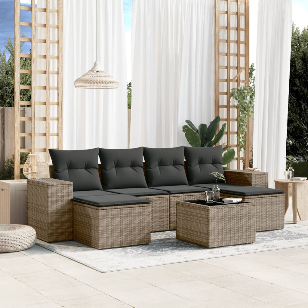 6-tlg. Garten-Sofagarnitur mit Kissen Schwarz Poly Rattan
