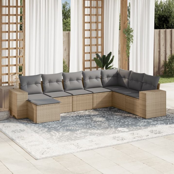 8-tlg. Garten-Sofagarnitur mit Kissen Schwarz Poly Rattan