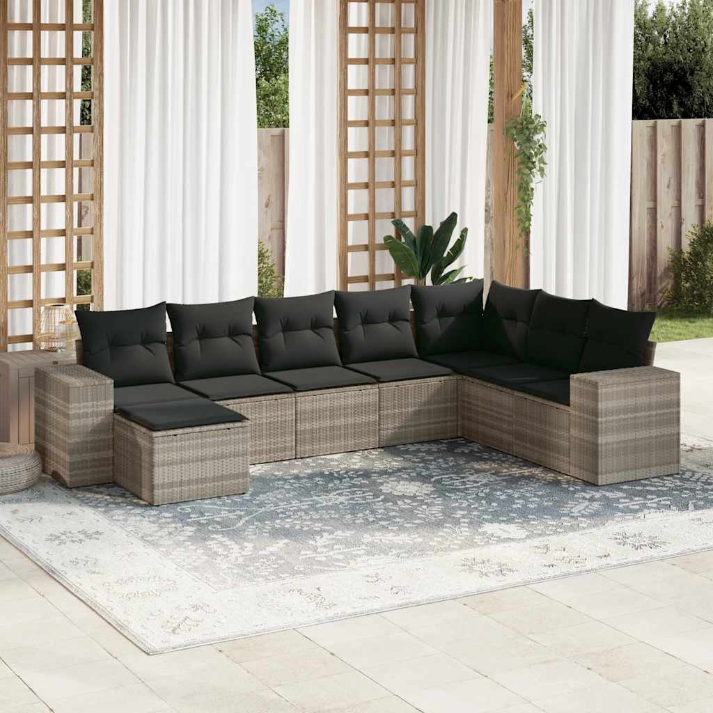 8-tlg. Garten-Sofagarnitur mit Kissen Schwarz Poly Rattan