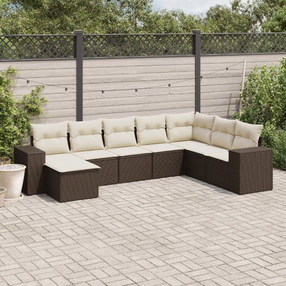 8-tlg. Garten-Sofagarnitur mit Kissen Schwarz Poly Rattan